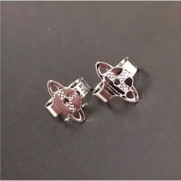 New Vivienne Westwood Silver Crystal Orb Charm Heart Post Earrings - Picture 6 of 7